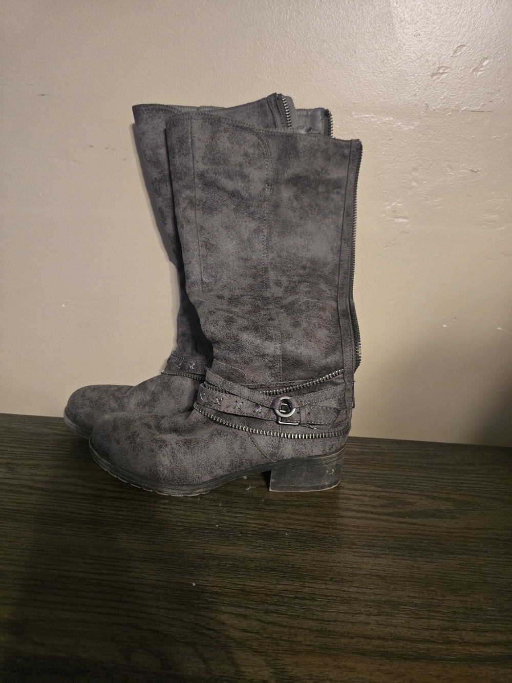 Maurices Gray Over-the-Knee Faux Suede Boots with Decorative Strap